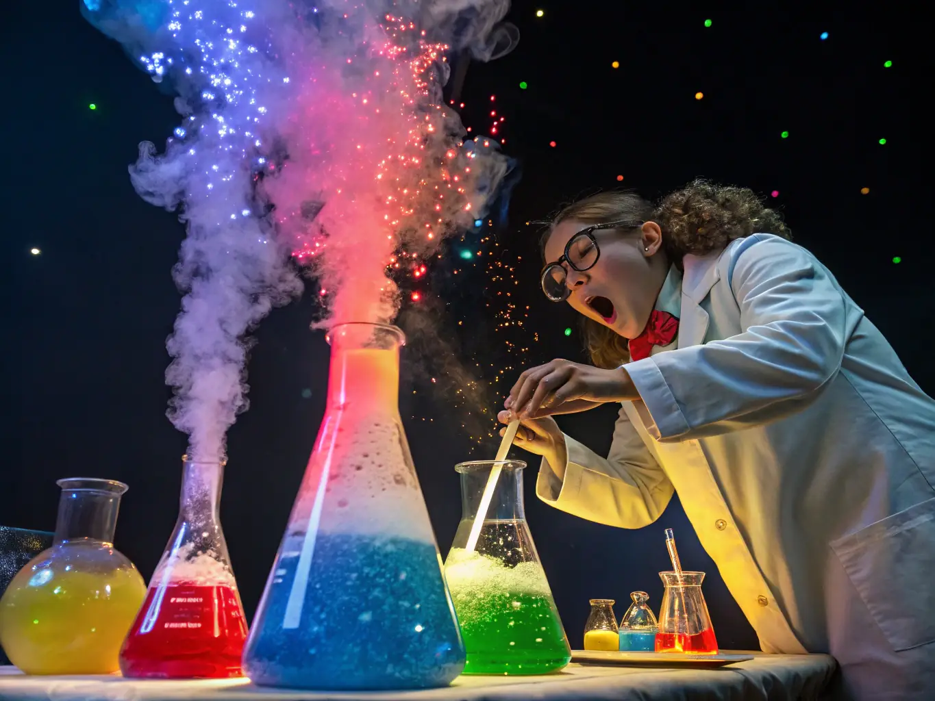 A colorful virtual card featuring a playful science experiment with bright illustrations appealing to children, showcasing the educational virtual card category.
